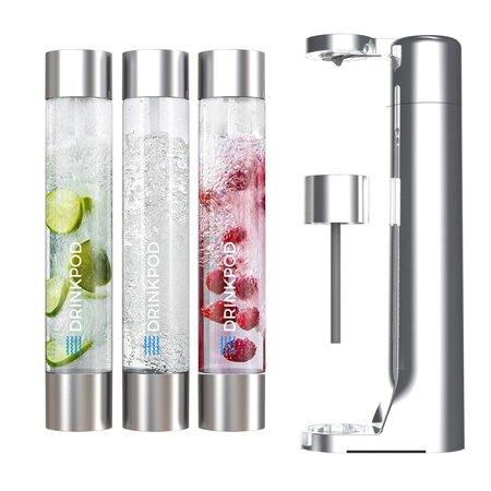 Drinkpod FIZZPod One Touch Sparking Soda Maker Machine with 3 Bottles- Polished Chrome DPFZPOD1K-SLVR-CRM